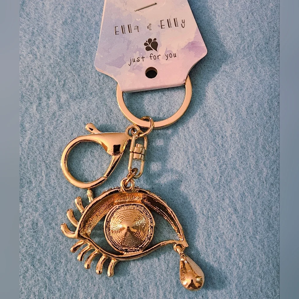 NWT Teal-Blue Faceted Crystal Iris Eye Keychain with Matching  Teardrop Charm